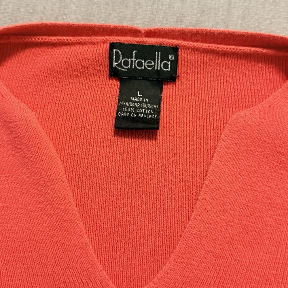 Womens Large V Neck Sweater Pink Rafaella 100% Cotton Short Sleeve Pullover - Picture 4 of 4